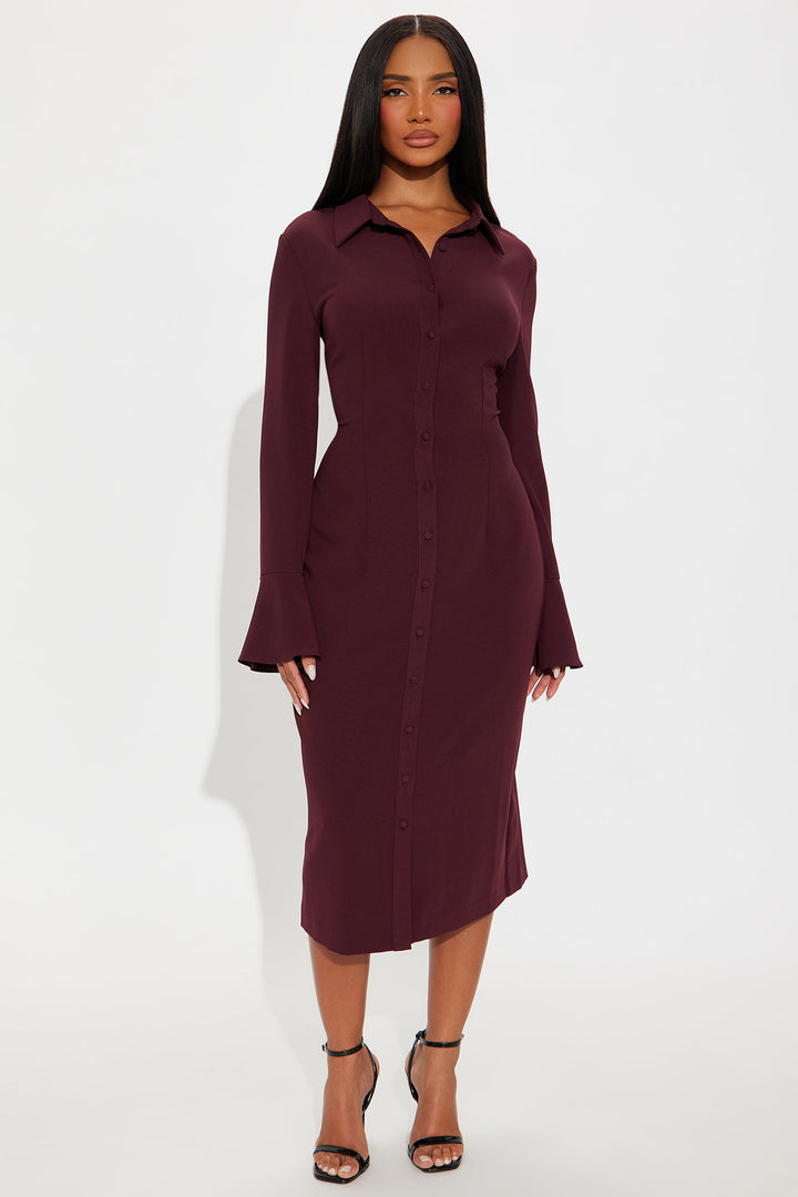 She Means Business Shirt Midi Dress - Plum