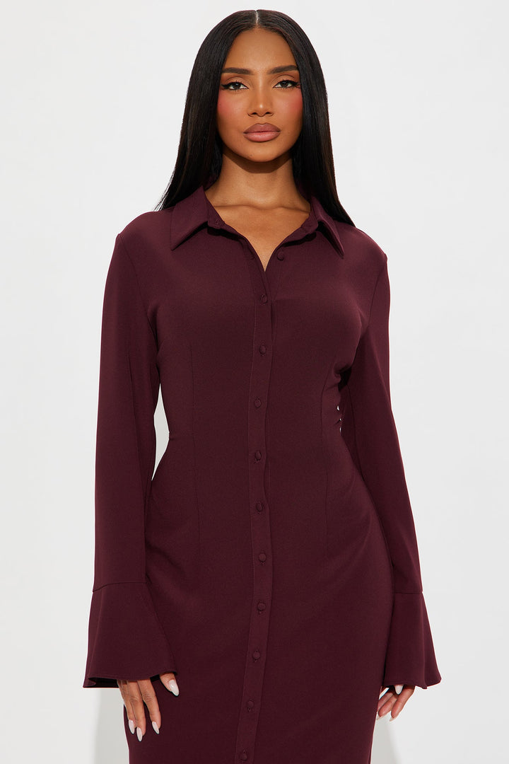 She Means Business Shirt Midi Dress - Plum