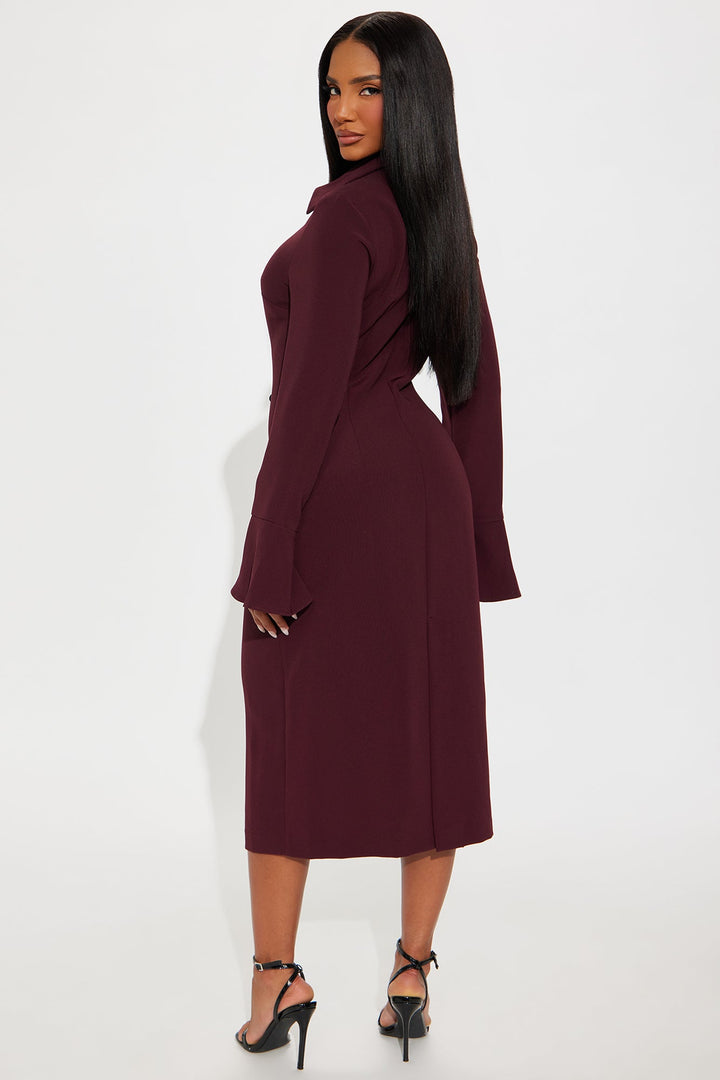 She Means Business Shirt Midi Dress - Plum