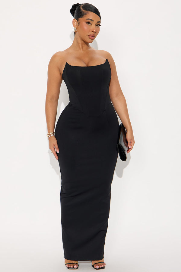 Temptations Strapless Scuba Corset Gown - Black