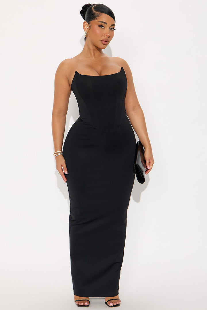 Temptations Strapless Scuba Corset Gown - Black