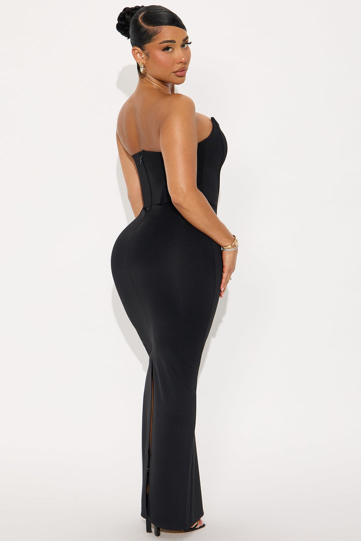 Temptations Strapless Scuba Corset Gown - Black