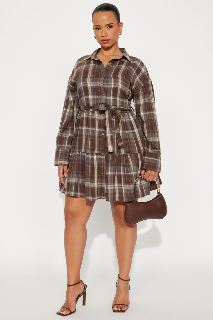 Jasleen Plaid Mini Dress - Brown Combo