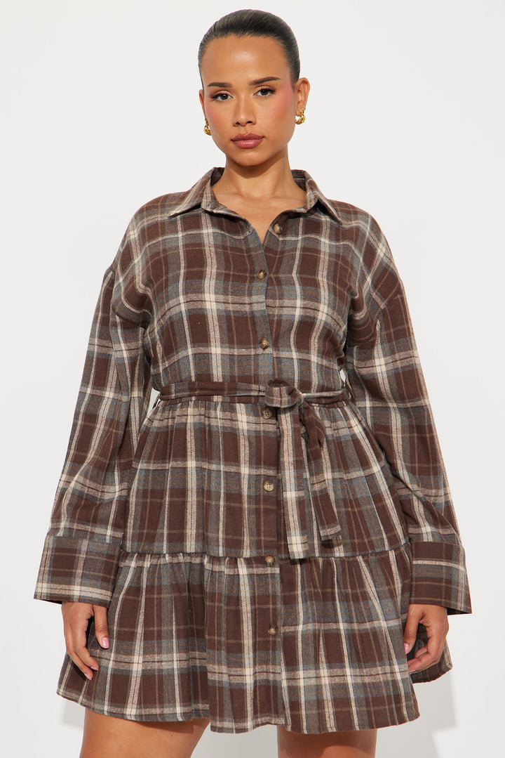 Jasleen Plaid Mini Dress - Brown Combo