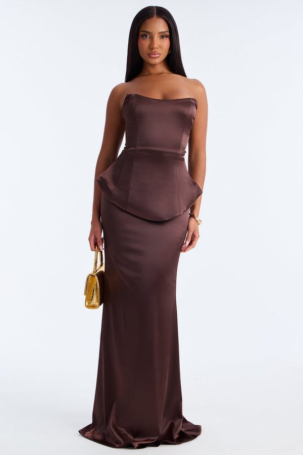 Darling Mine Satin Maxi Gown - Chocolate