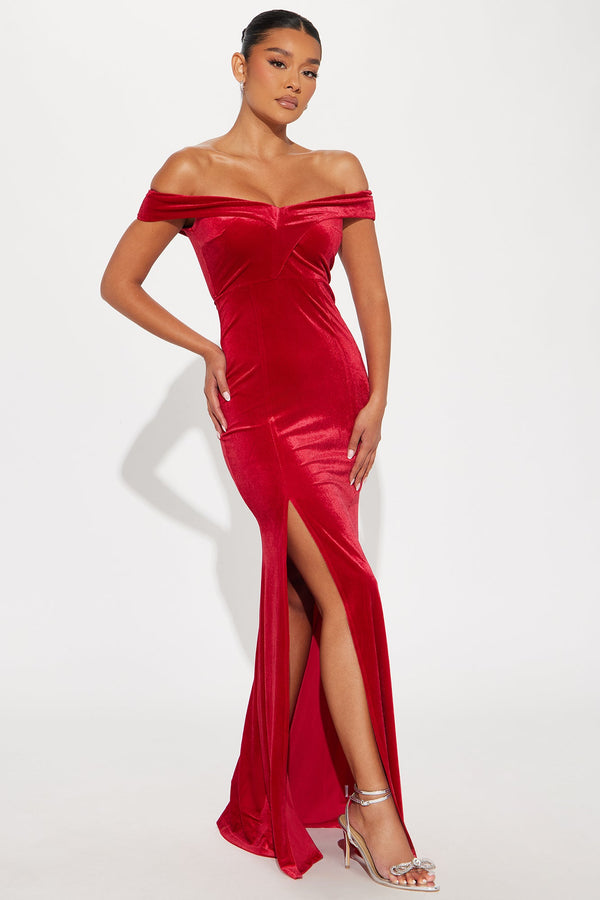 Joyous Nights Velvet Maxi Dress - Red