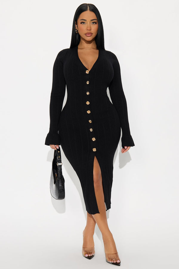 Vanilla Crush Sweater Midi Dress - Black