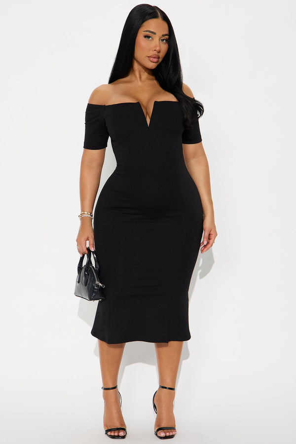 Wrenlee Short Sleeve Ponte Midi Dress - Black