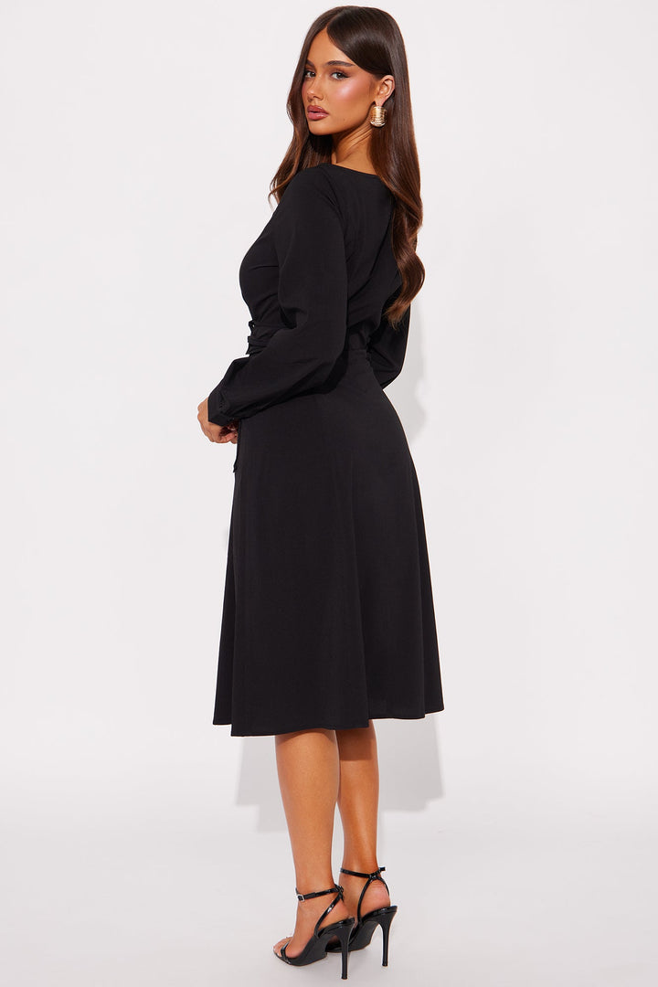 Vienna Lace Up Midi Dress - Black