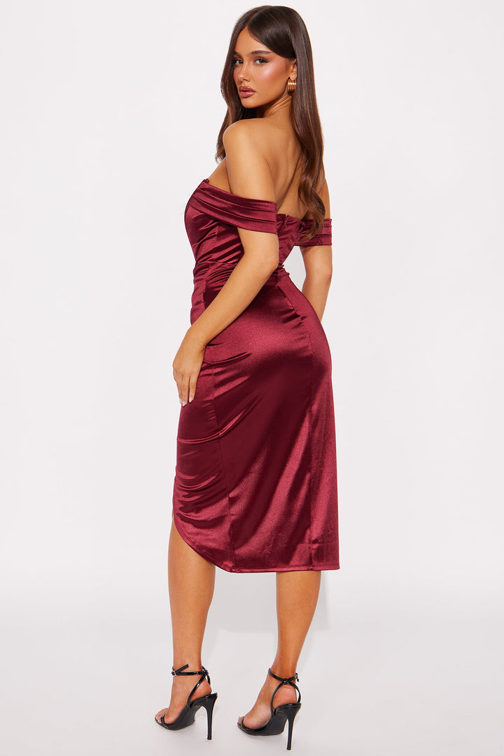 Raegan Satin Corset Midi Dress - Wine