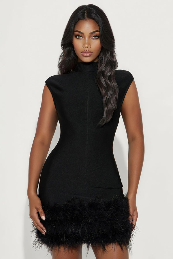 Tall Kathleen Bandage Feather Mini Dress - Black
