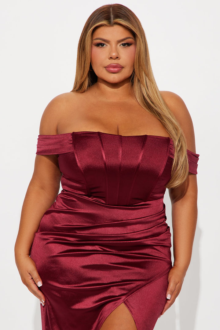 Raegan Satin Corset Midi Dress - Wine