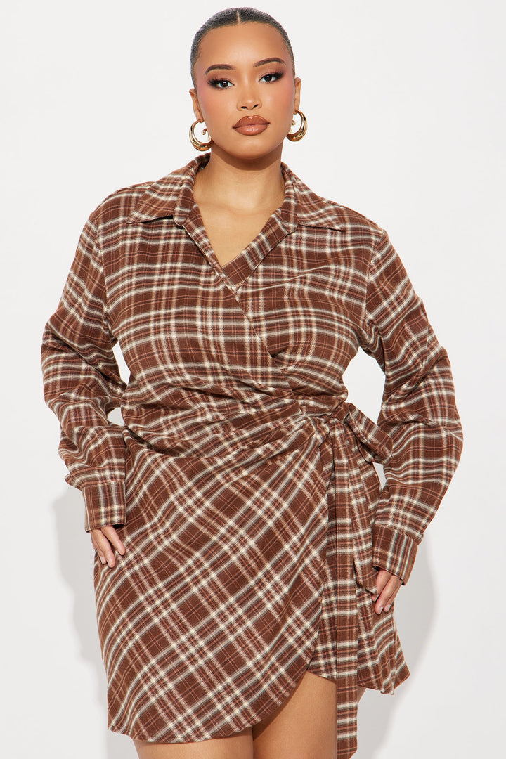 Tamara Tie Front Flannel Mini Dress - Brown Combo