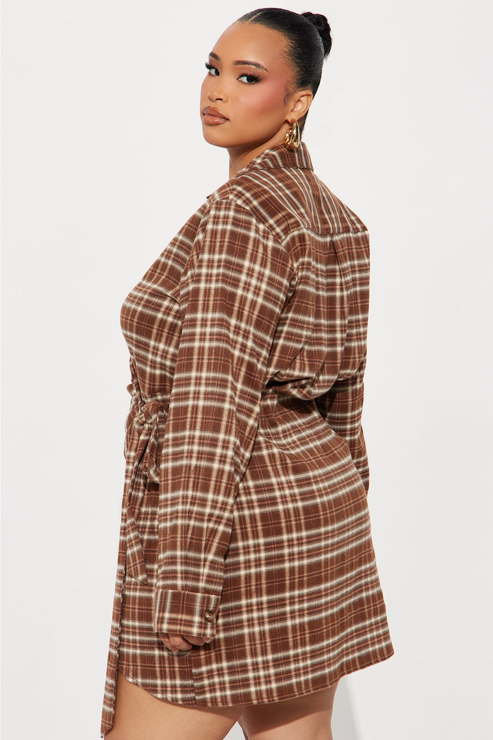 Tamara Tie Front Flannel Mini Dress - Brown Combo