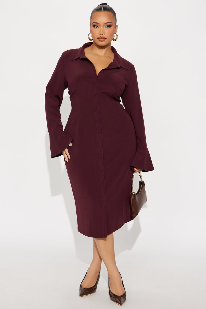 She Means Business Shirt Midi Dress - Plum