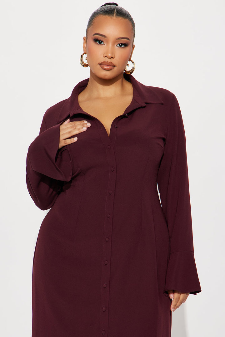 She Means Business Shirt Midi Dress - Plum