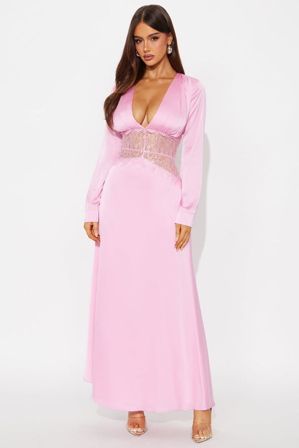 Tempting You Backless Satin Maxi Dress - Pink