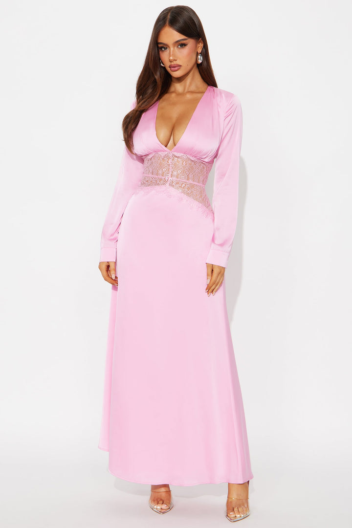 Tempting You Backless Satin Maxi Dress - Pink