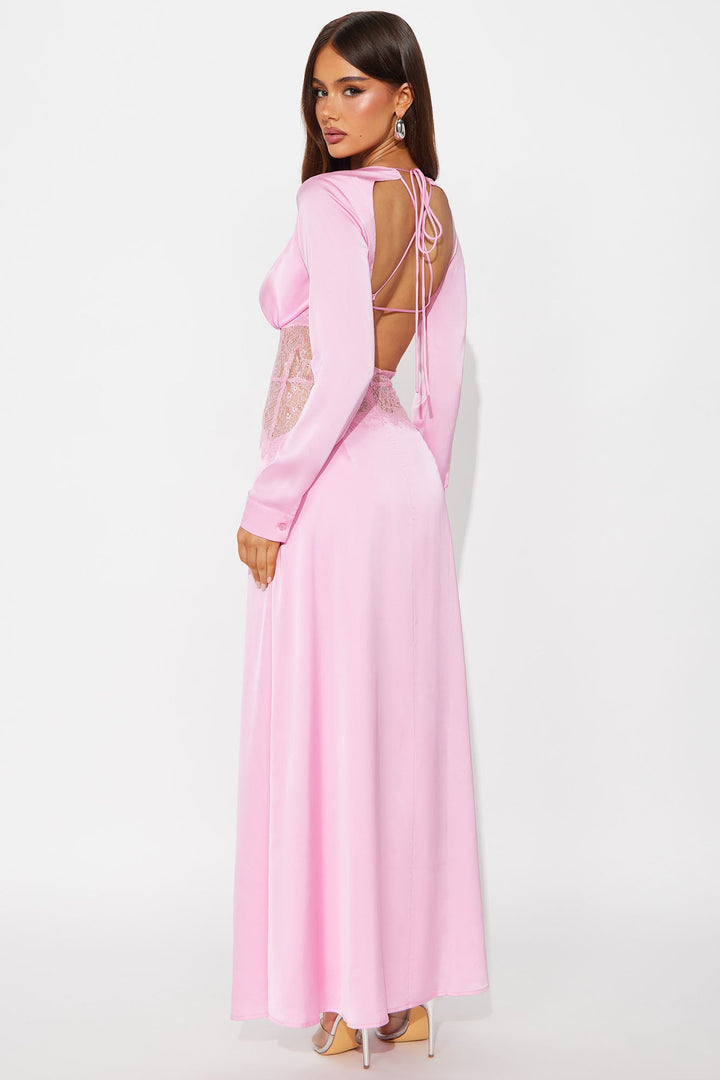 Tempting You Backless Satin Maxi Dress - Pink