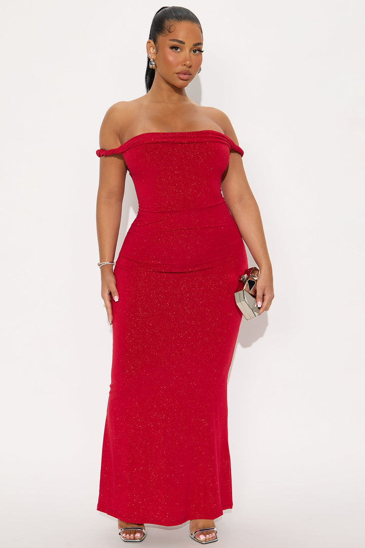Valentina Glitter Midi Dress - DarkRed