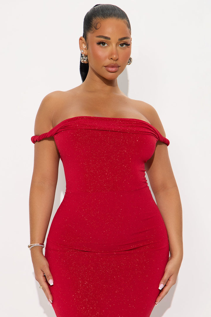 Valentina Glitter Midi Dress - DarkRed