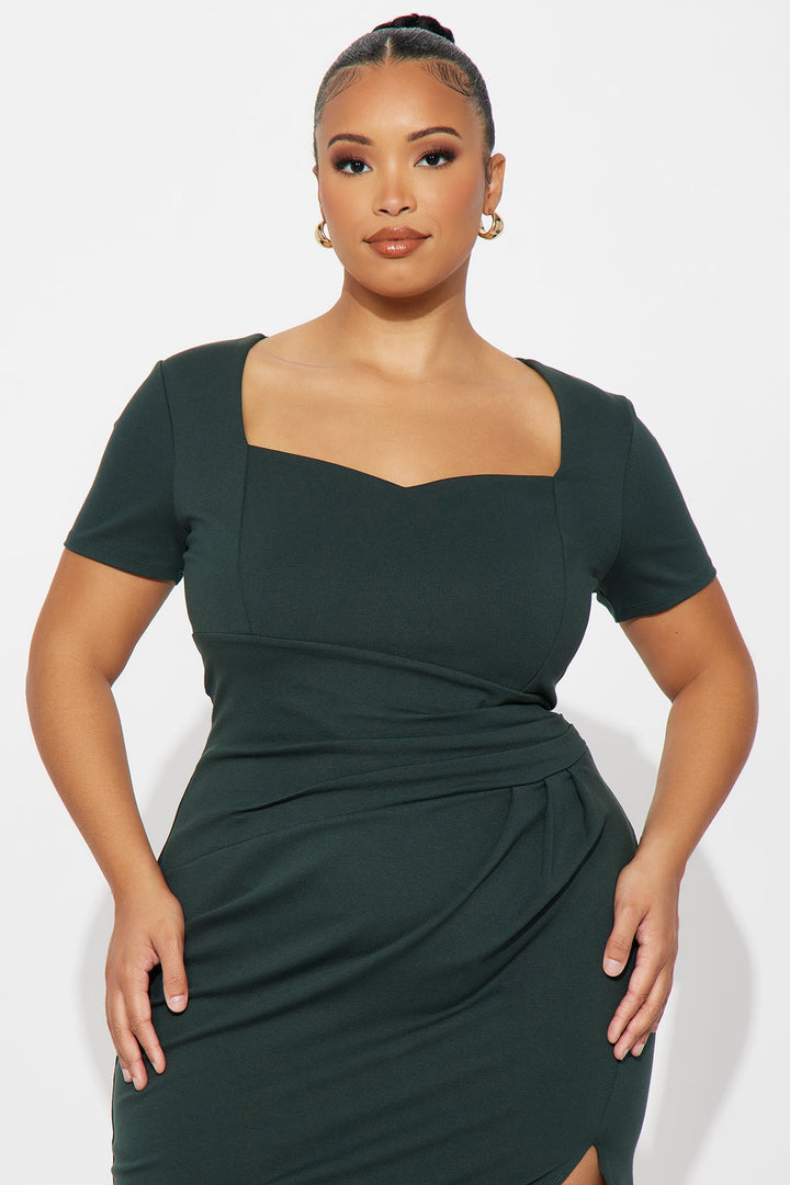 Stevie Short Sleeve Ponte Midi Dress - Hunter