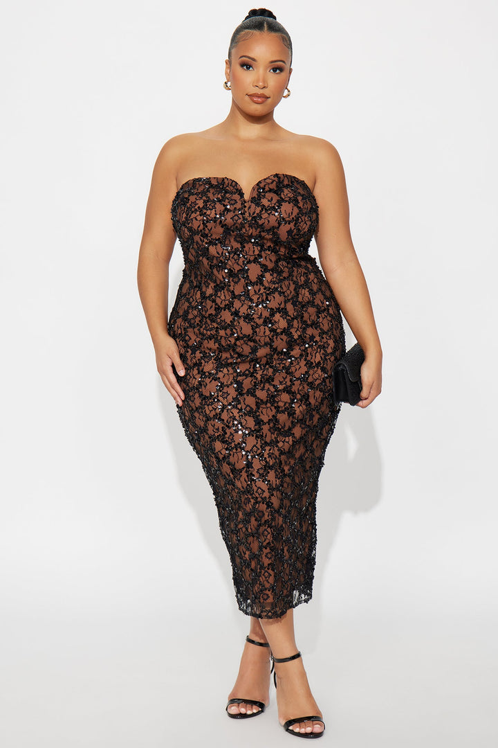 Lexi Embellished Lace Midi Dress - Black