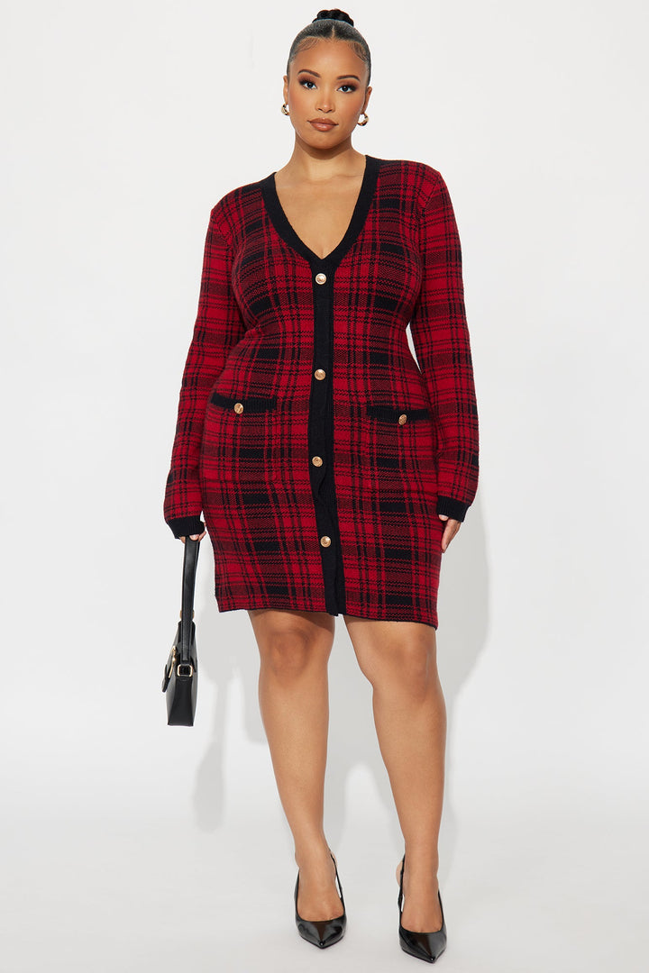 Tall Power Hour Plaid Mini Dress - Red/Black