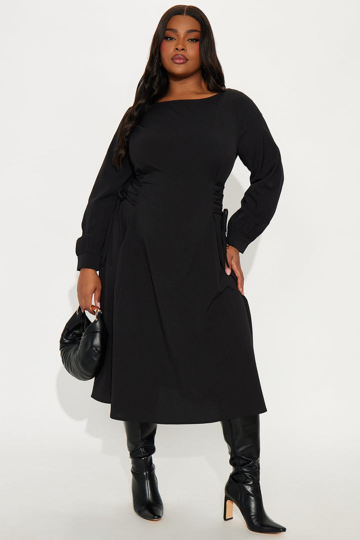 Vienna Lace Up Midi Dress - Black