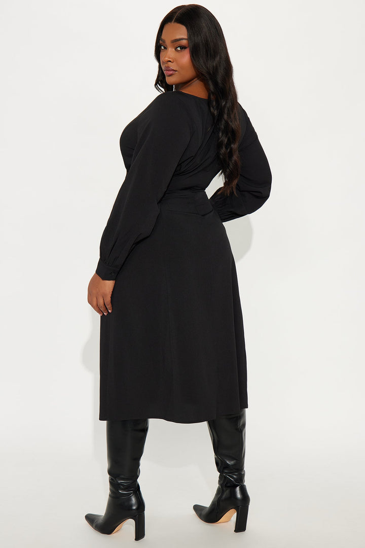 Vienna Lace Up Midi Dress - Black