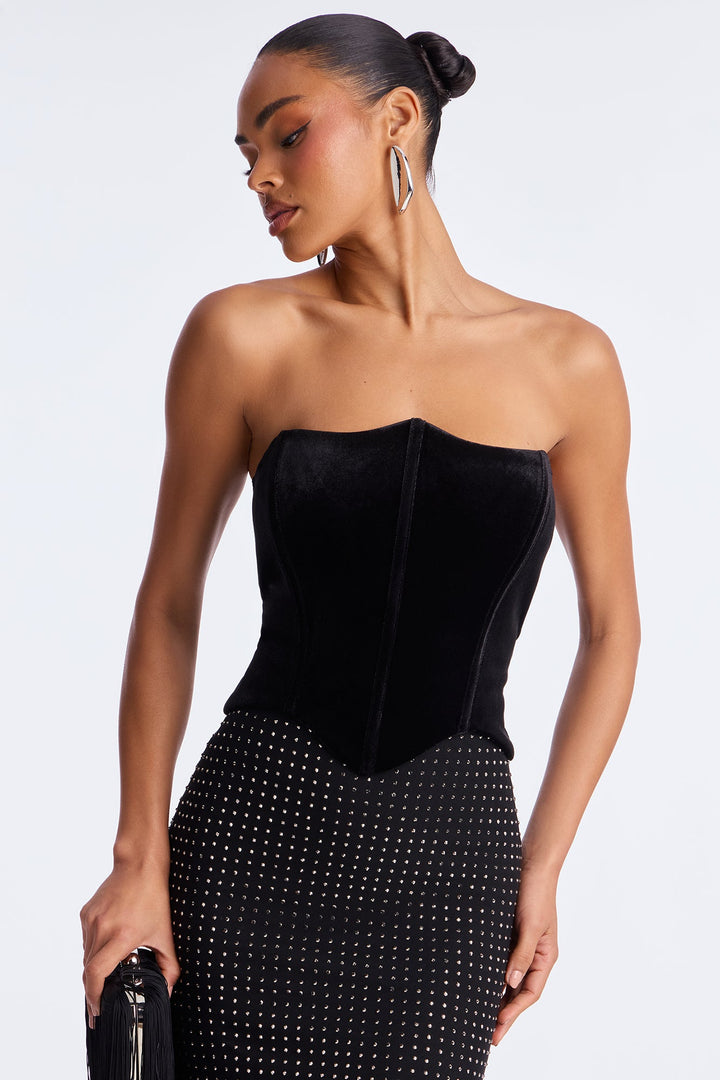 Keep Guessing Velvet Corset Maxi Gown - Black