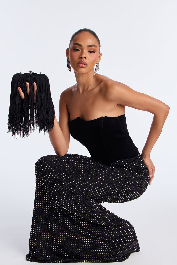 Keep Guessing Velvet Corset Maxi Gown - Black