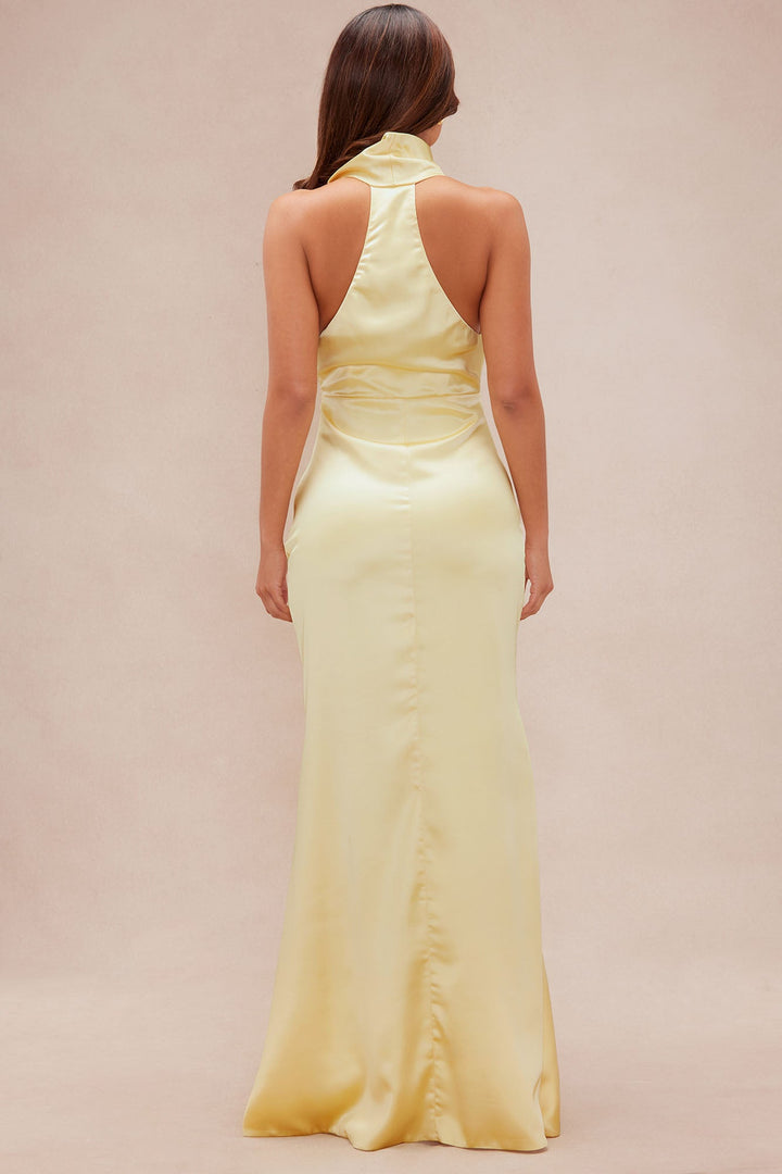 Laena Satin Draped Maxi Dress - Butter Yellow