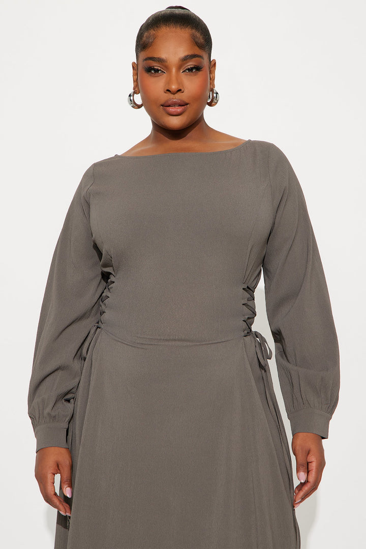 Vienna Lace Up Midi Dress - Olive