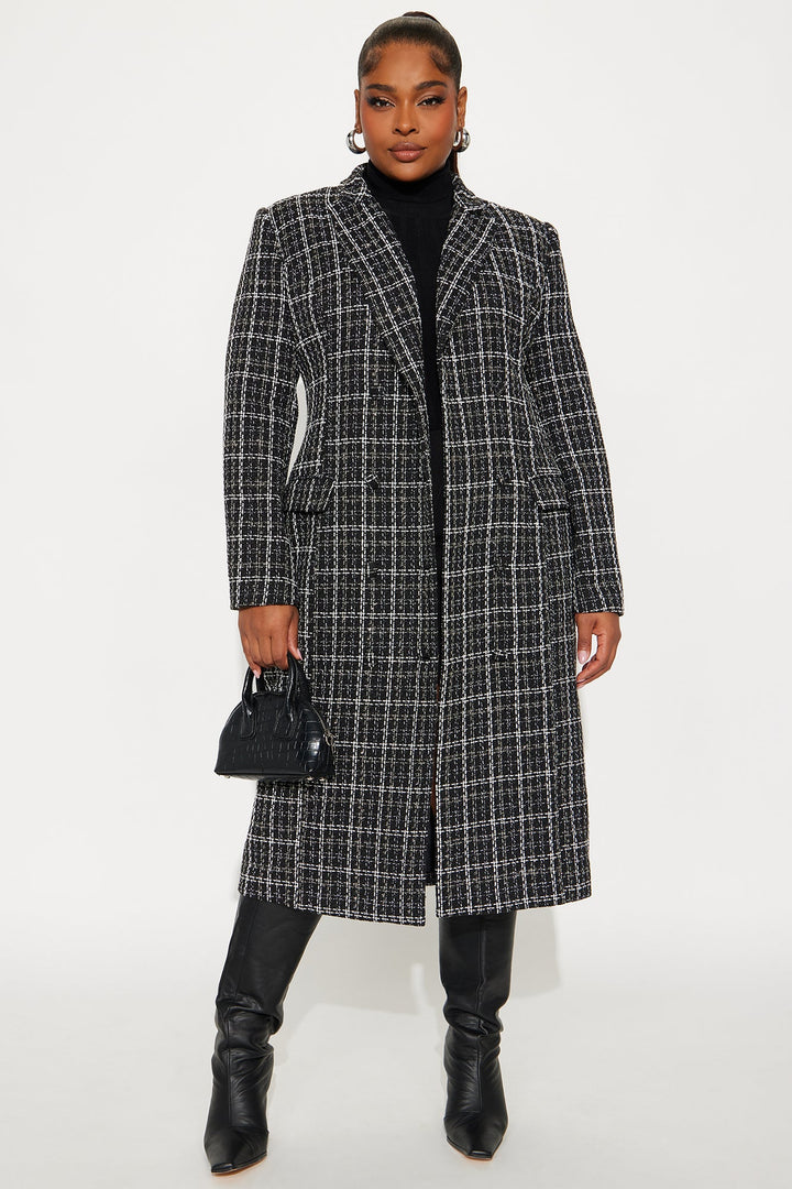 Trisha Button Up Tweed Midi Dress - Black