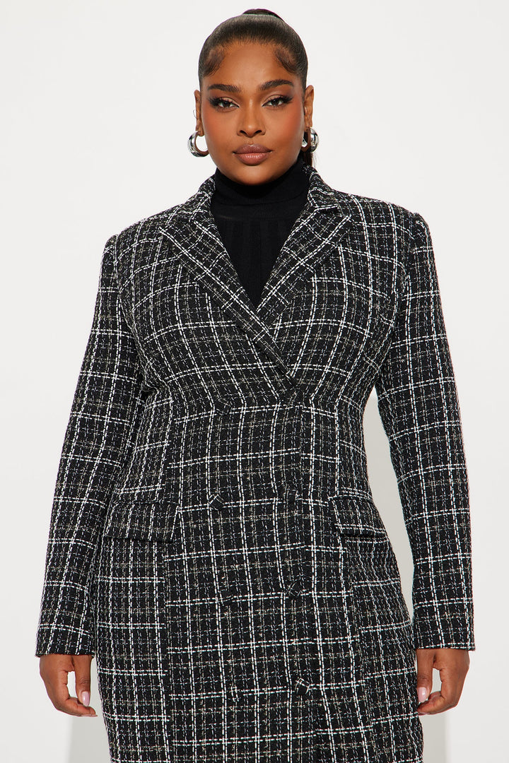 Trisha Button Up Tweed Midi Dress - Black