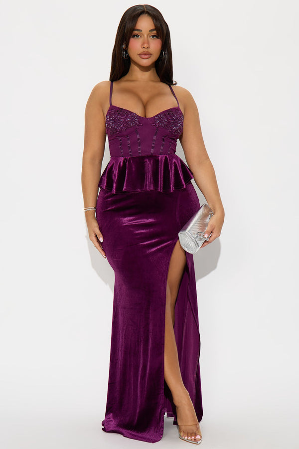 Classic Nights Velvet Gown - Plum