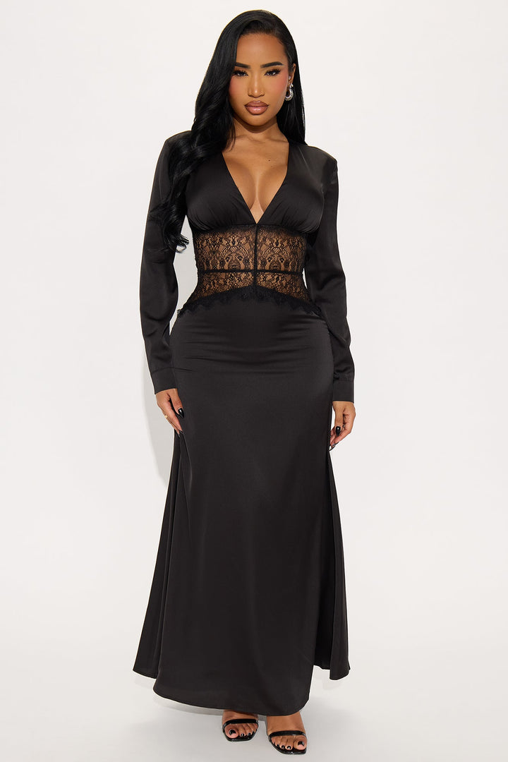 Tempting You Backless Satin Maxi Dress - Black
