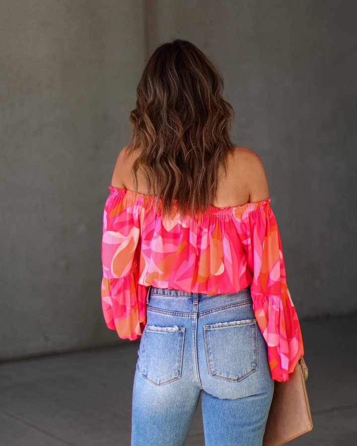 Tropical Spring Printed Off The Shoulder Top