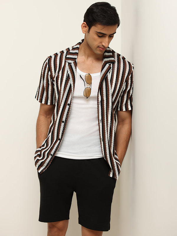 WES Lounge Solid Black Cotton-Blend Shorts