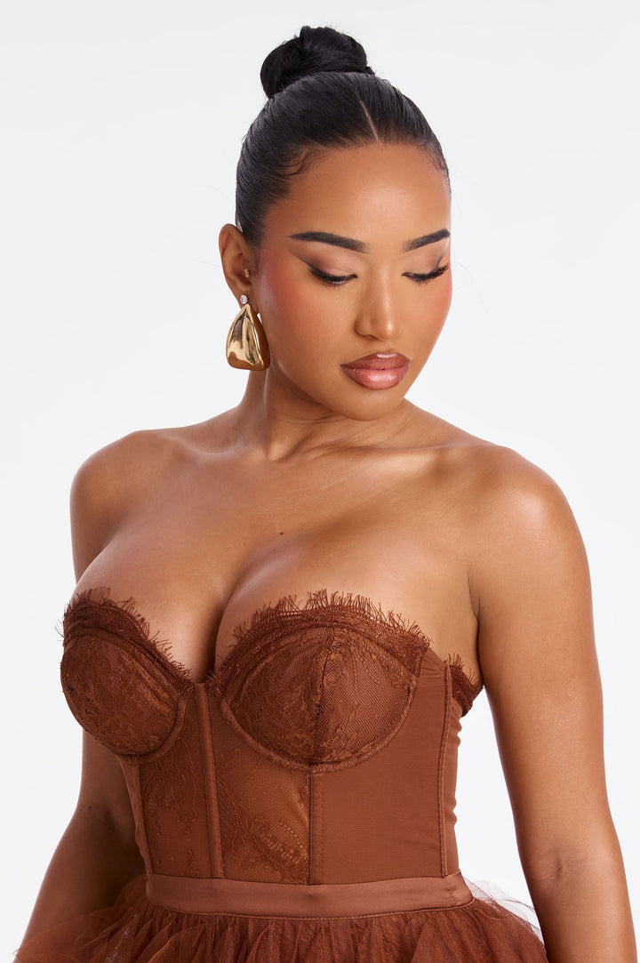 Anastasia Tulle Maxi Dress - Cognac