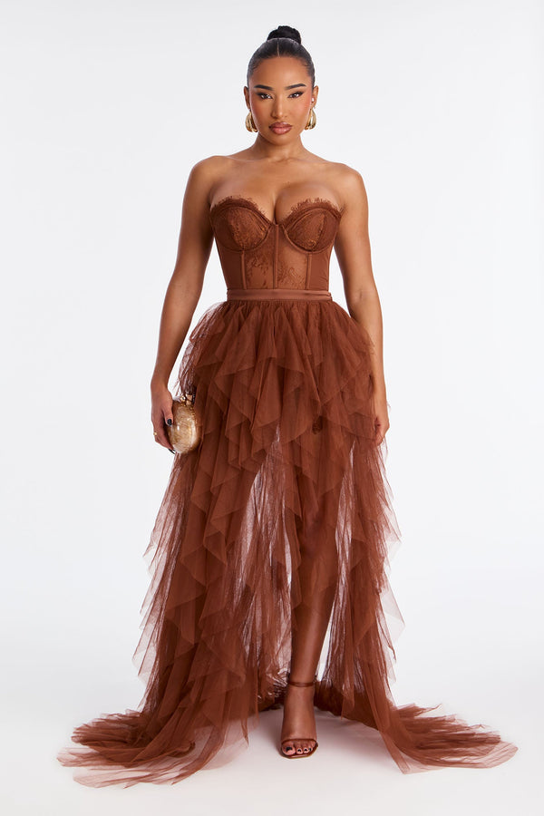 Anastasia Tulle Maxi Dress - Cognac
