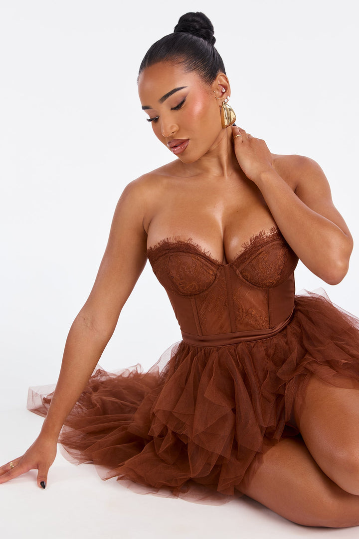 Anastasia Tulle Maxi Dress - Cognac