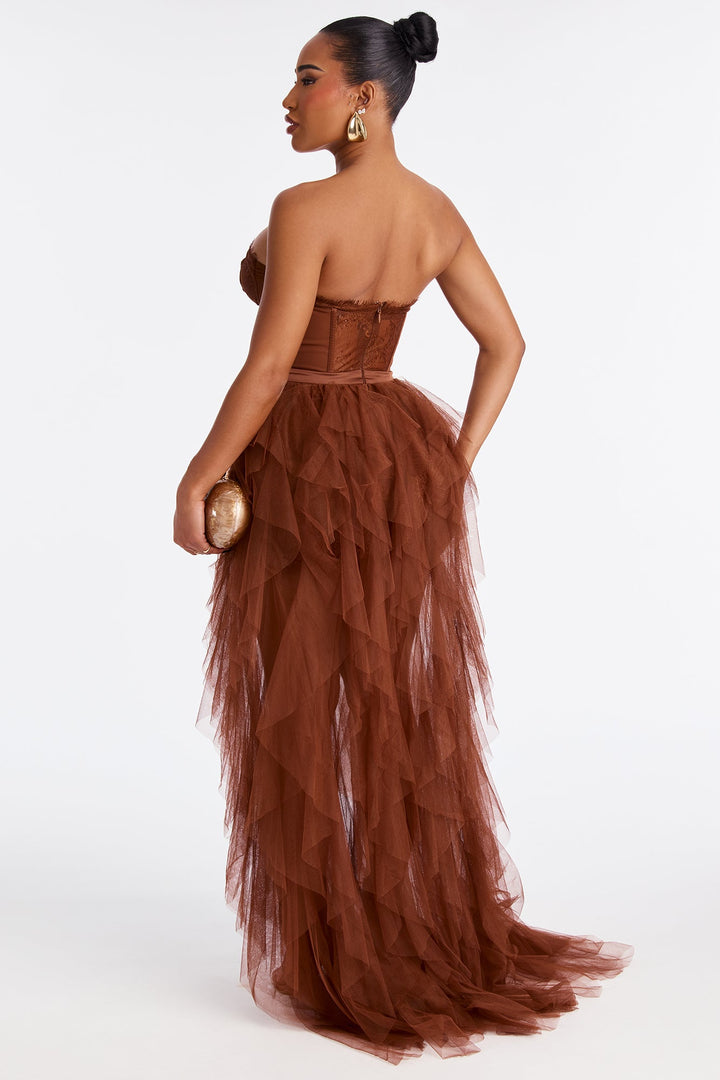 Anastasia Tulle Maxi Dress - Cognac