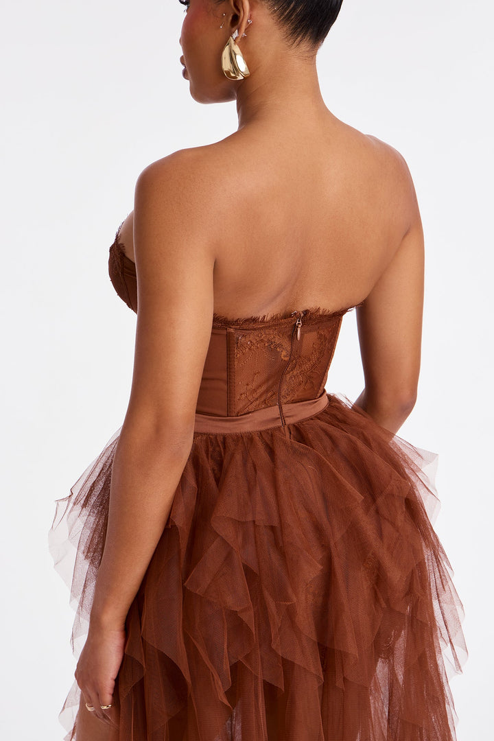 Anastasia Tulle Maxi Dress - Cognac