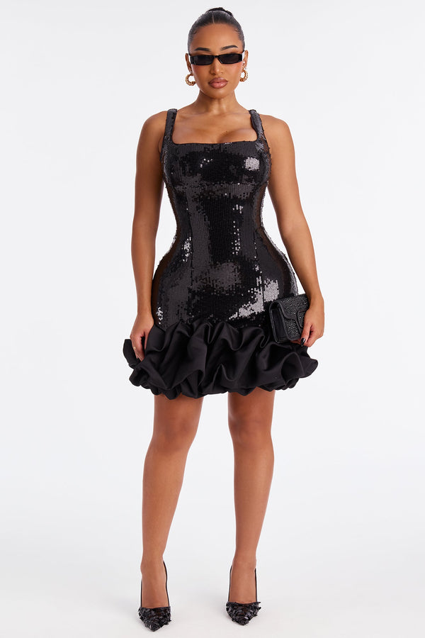 Tall Sienna Sequin Satin Mini Dress - Black