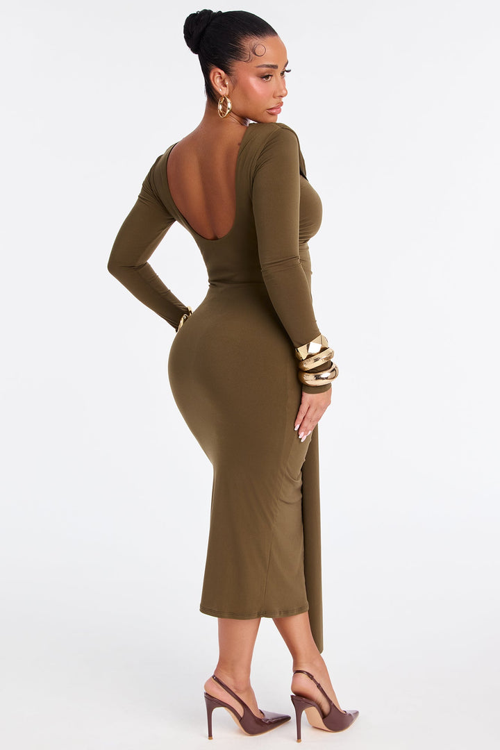 Throwing A Fit Draped Midi Dress - Olive
