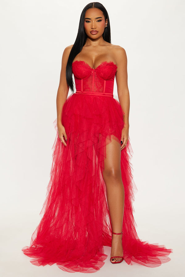 Anastasia Tulle Maxi Dress - Red