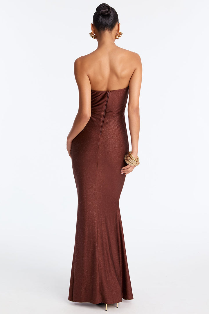 Glittering Drama Deep V Neck Gown - Chocolate
