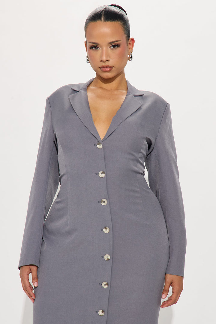 Suited Up Asymmetrical Blazer Midi Dress - Grey